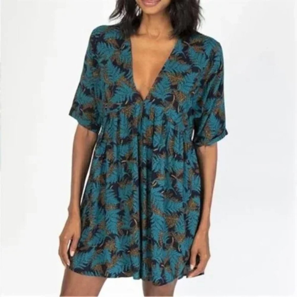 Natural Life Stella Dress Teal Ferns Boho Size Medium